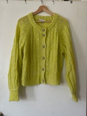 Ganni green yellow sweater cardigan